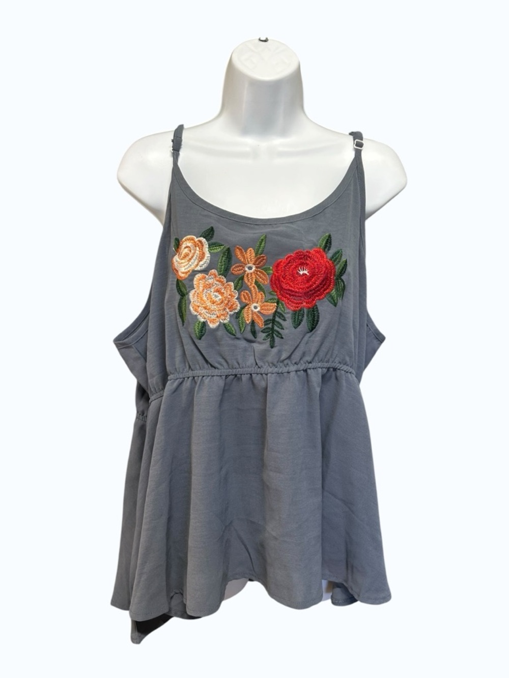 Shein  Grey Floral Embroidered Peplum Cami Tank Top Plus  Size 4XL